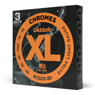 Daddario XL Chromes ECG23-3D Extra Light Set, 10-48, 3 Pack