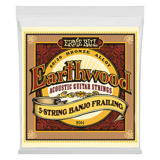Ernie Ball Earthwood 5-String Frailing Loop End 80/20 Bronze Banjo Strings, 10-24