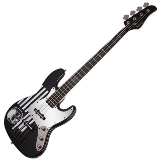 Schecter JD DeServio J-4 - Gloss Black with 'BLS' Distressed Flag
