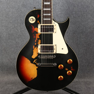 Vintage V100 ICON Electric Guitar - Distressed Black Over Sunburst - 2nd Hand