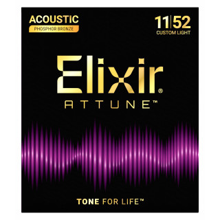 Elixir Attune Phosphor Bronze Acoustic Guitar Strings, Custom Light, 11-52