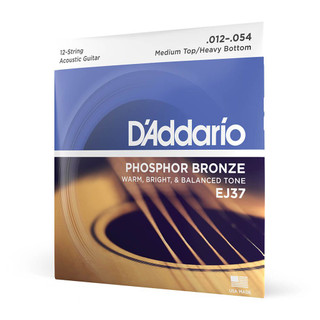 Daddario Phosphor Bronze EJ37 Medium Top / Heavy Bottom 12 String Set, 12-54 Daddario Phosphor Bronze EJ37 Medium Top / Heavy Bottom 12 String Set, 12-54