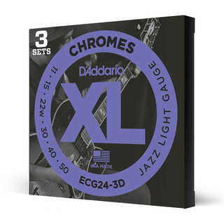 Daddario XL Chromes ECG24 Jazz Light Set, 11-50, 3 Pack