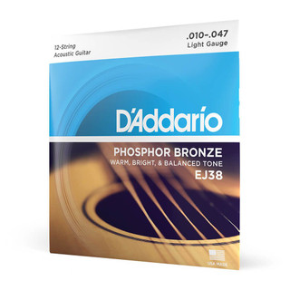 Daddario Phosphor Bronze EJ38 Regular Light 12 String Set, 10-47 Daddario Phosphor Bronze EJ38 Regular Light 12 String Set, 10-47