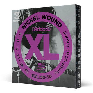Daddario XL Nickel EXL120-3D Super Light Set, 09-42, 3 Pack