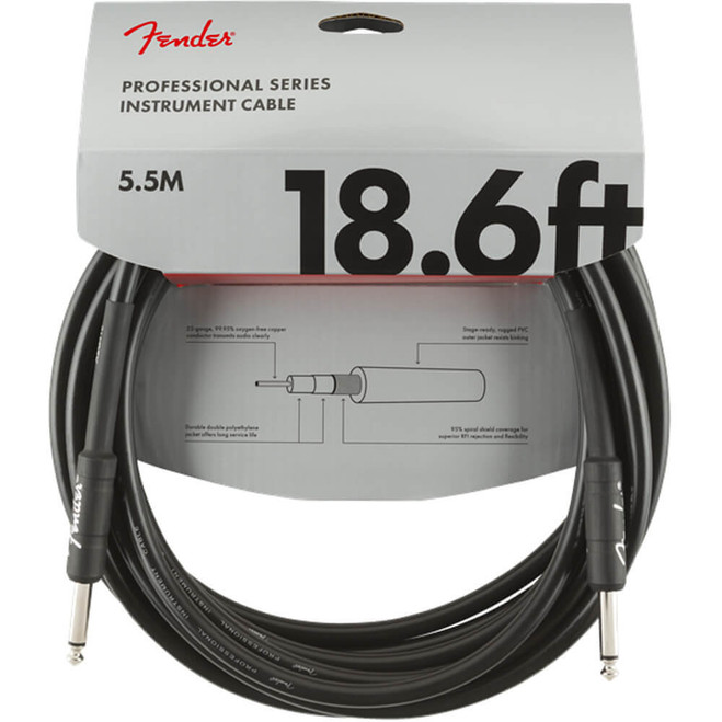 Fender Professional Series Instrument Cable, Straight, 18.6ft - Black
