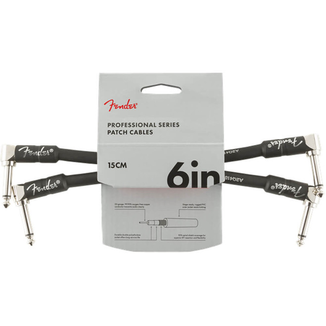 Fender Professional Series Patch Cable, 6", 2-Pack - Black