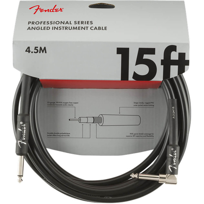 Fender Professional Series Instrument Cable, Straight/Angle 15ft - Black