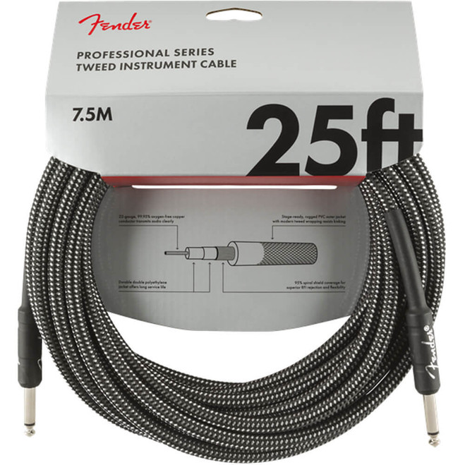 Fender Professional Series Instrument Cable, Straight, 25ft - Grey Tweed