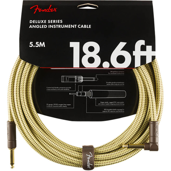 Fender Deluxe Series Instrument Cable, Straight/Angle, 18.6ft - Tweed
