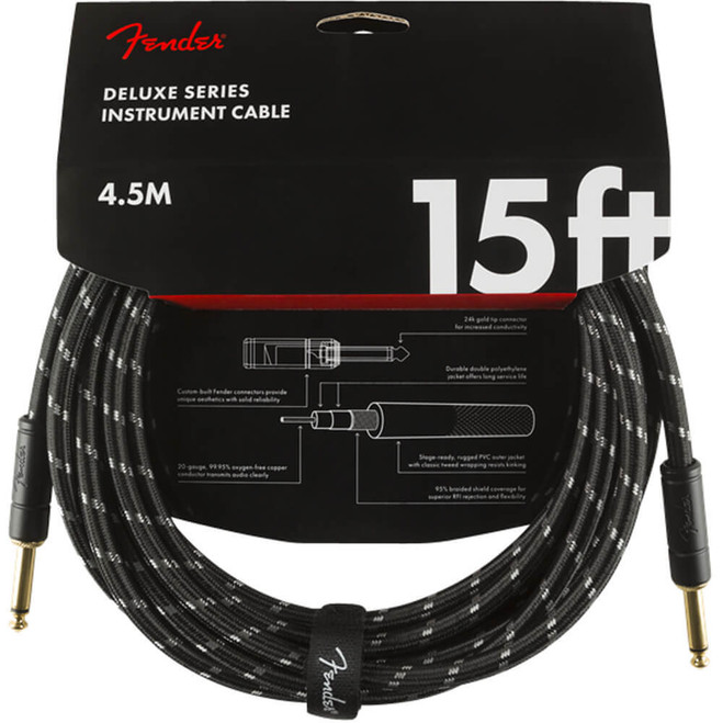 Fender Deluxe Series Instrument Cable, Straight, 15ft - Black Tweed