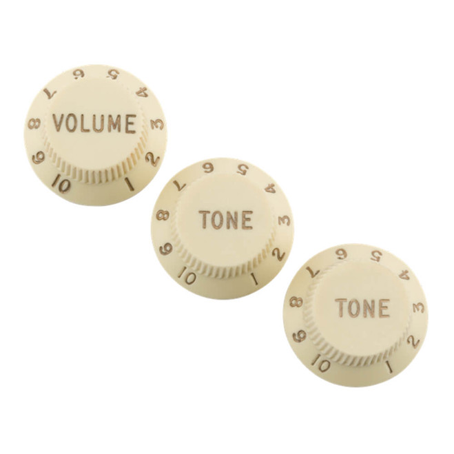 Fender Road Worn Strat Knob Set - Volume, Tone, Tone - Aged White