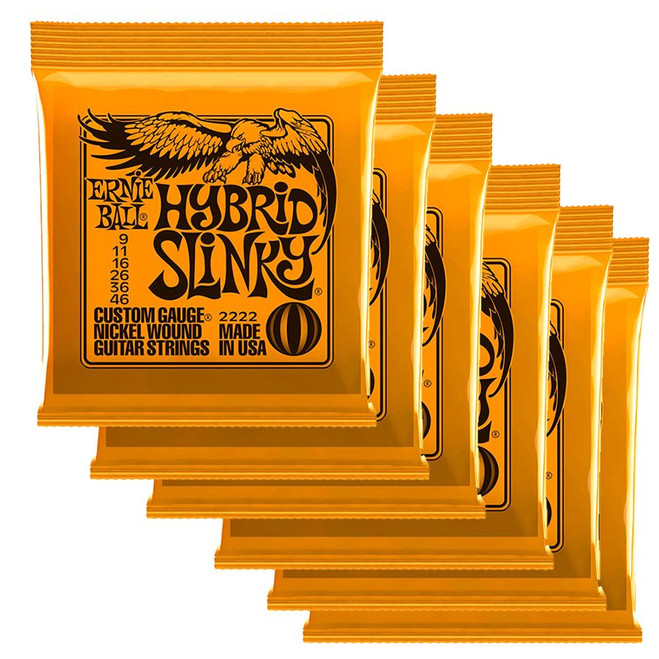 Ernie Ball Hybrid Slinky Nickel Wound Guitar Strings, 9-46, 6 Pack