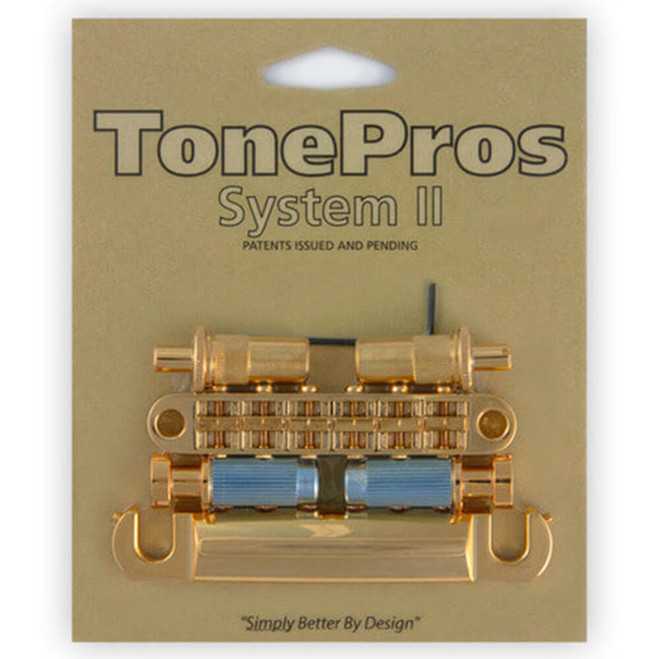 TonePros LPM02 Metric Tuneomatic Tailpiece Set, Notched Saddles - Gold