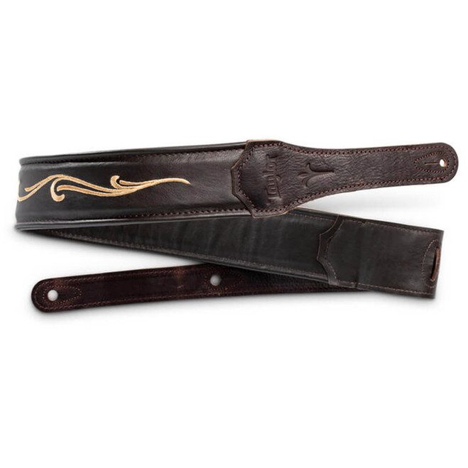 Taylor Spring Vine 2.5" Embroidered Leather Guitar Strap, Chocolate Brown