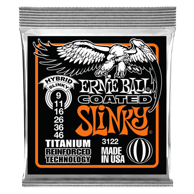 Ernie Ball Hybrid Slinky Coated Titanium Guitar Strings, 9-46