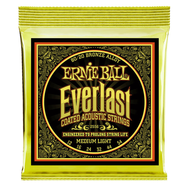 Ernie Ball Everlast Medium Light Coated 80/20 Bronze Acoustic Strings, 12-54