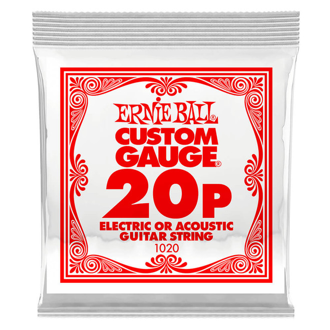 Ernie Ball Plain Steel Electric or Acoustic Guitar String, .020