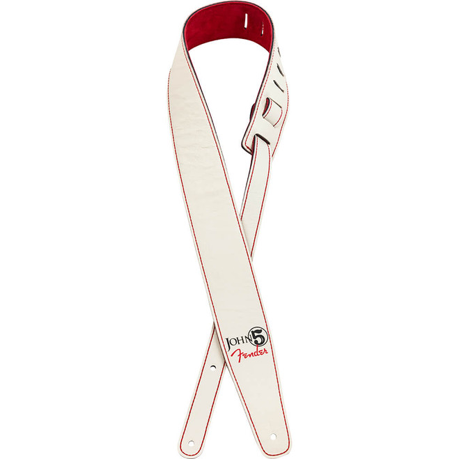 Fender John 5 Leather Strap - White and Red