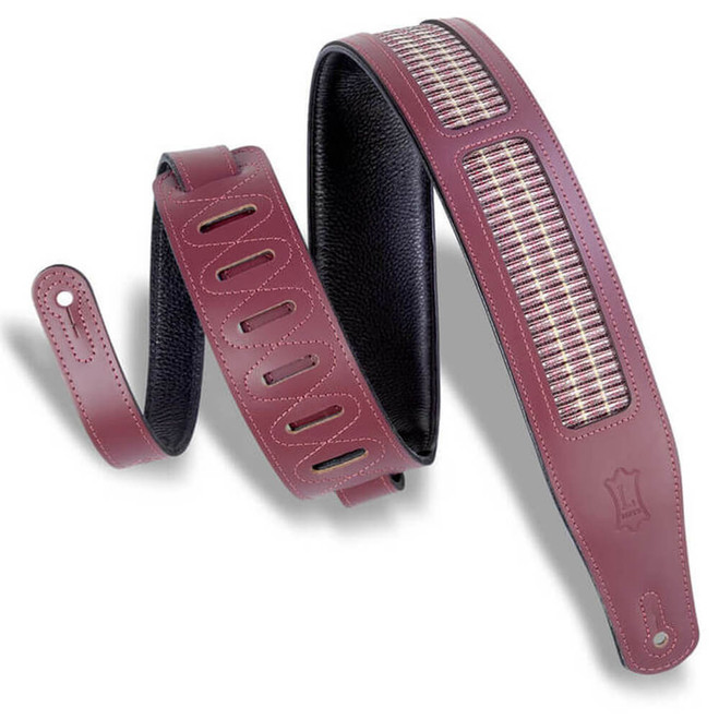 Levy's Classic Series Padded Leather 2.5" Guitar Strap - Amp Grill, Burgundy