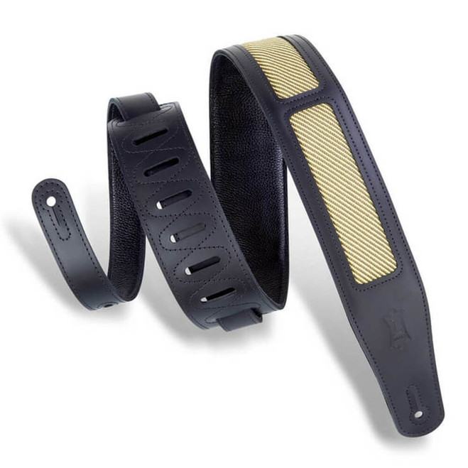 Levy's Classic Series Padded Leather 2.5" Guitar Strap - Tweed, Black