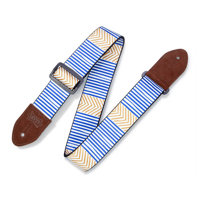 Levy's Print Series Polyester 2" Guitar Strap - Tribal Chevron, Blue-Gold