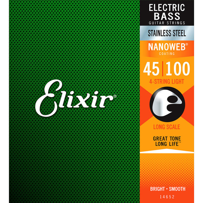 Elixir Bass 4 Long Stainless Nanoweb Strings-Lgt(.045-.100)