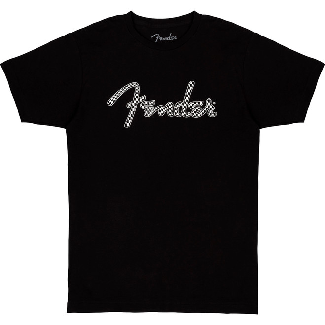 Fender Spaghetti Wavy Checker Logo Tee - Black - Medium