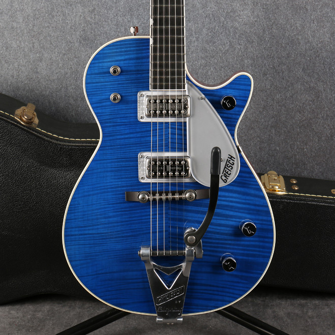 Gretsch 2013 FSR G6128T Duo Jet - Trans Blue Flame Maple Top - Case - 2nd Hand