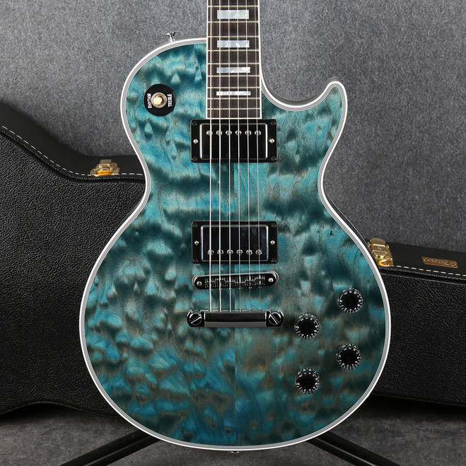 Gibson Les Paul Custom Made 2 Measure Quilt Top - Ocean Blue - Case - 2nd Hand