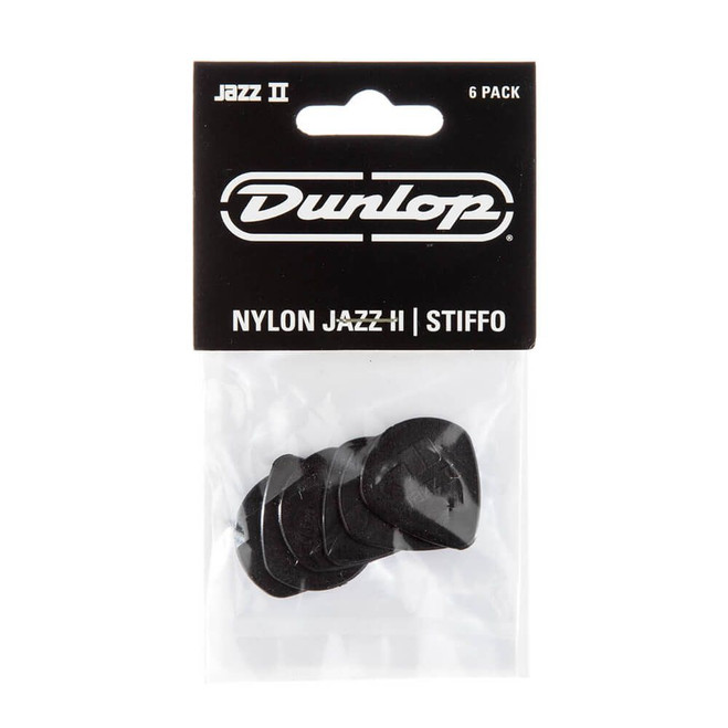 Jim Dunlop 47P2S Nylon Jazz II Guitar Picks, Black Stiffo, 6 Pack