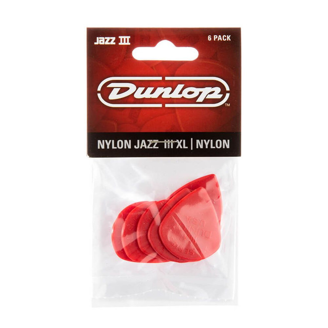 Jim Dunlop 47PXLN Nylon Jazz III XL Guitar Pick, Red, 6 Pack