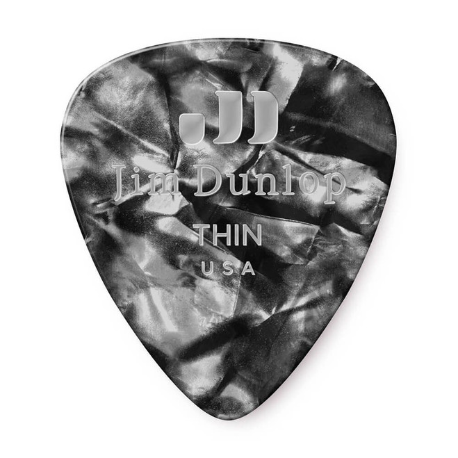 Jim Dunlop 483P Celluloid Guitar Pick, Black Pearloid, Thin, 12 Pack