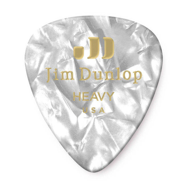 Jim Dunlop 483P Celluloid Guitar Pick, White Pearloid, Heavy, 12 Pack