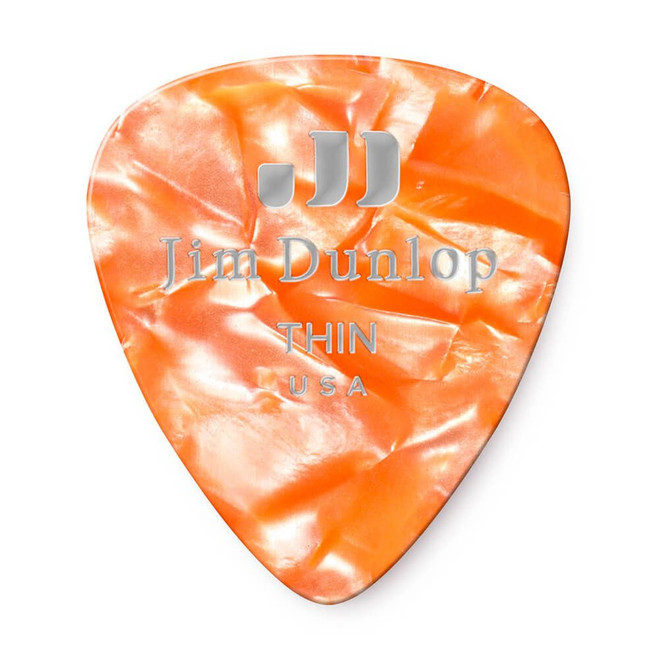 Jim Dunlop 483P Celluloid Guitar Pick, Orange Pearloid, Thin, 12 Pack