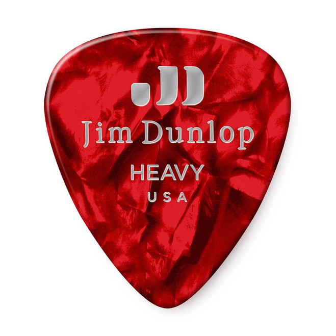 Jim Dunlop 483P Celluloid Guitar Pick, Red Pearloid, Heavy, 12 Pack