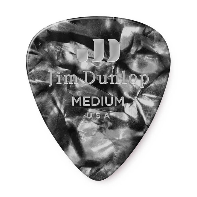 Jim Dunlop 483R Celluloid Guitar Pick, Black Pearloid, Medium, 72 Pack