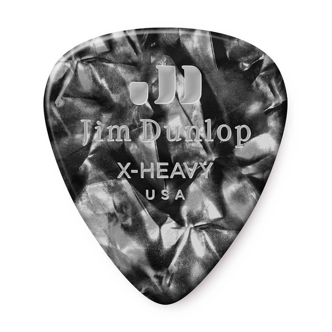 Jim Dunlop 483R Celluloid Guitar Pick, Black Pearloid, Extra Heavy, 72 Pack