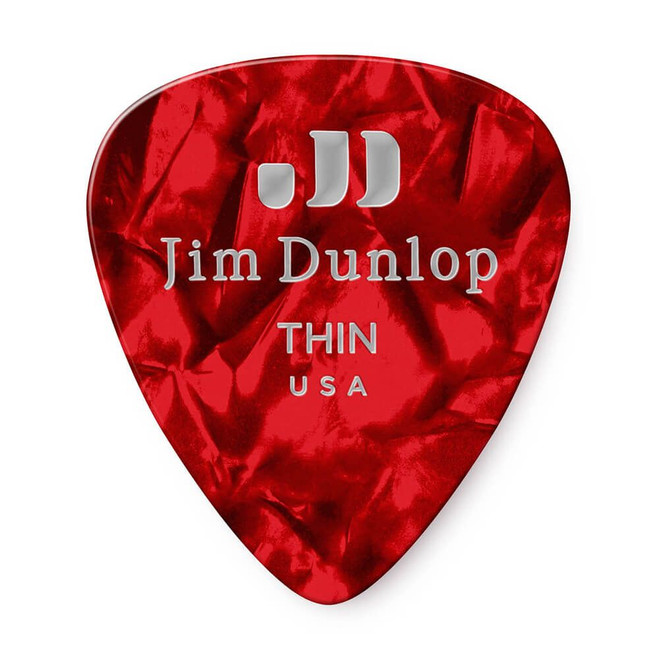 Jim Dunlop 483R Celluloid Guitar Pick, Red Pearloid, Thin, 72 Pack