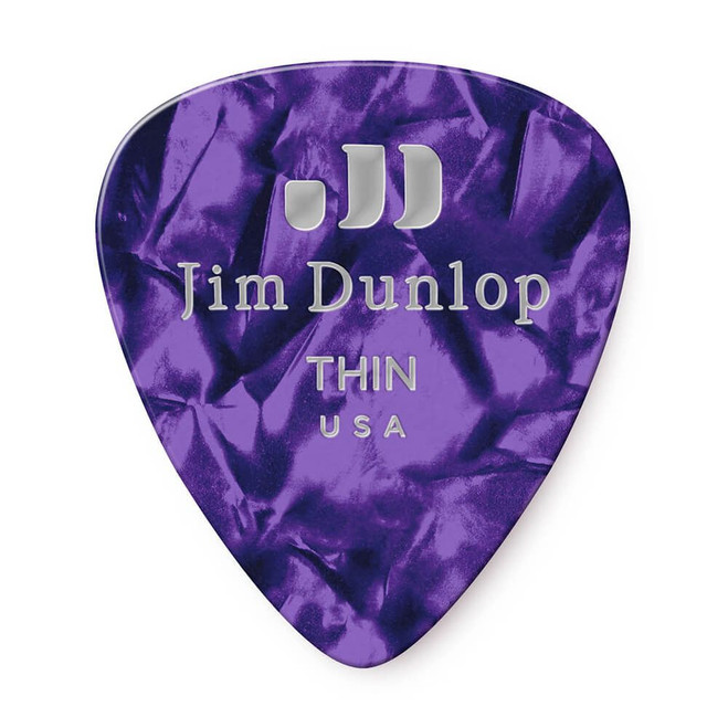 Jim Dunlop 483R Celluloid Guitar Pick, Purple Pearloid, Thin, 72 Pack