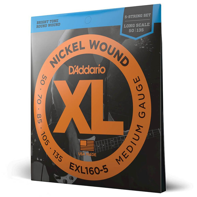 Daddario XL Nickel EXL160-5 Medium 5 String / Long Scale Set, 50-135