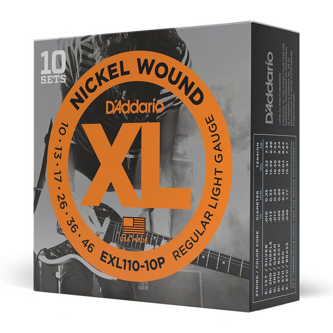 Daddario XL Nickel EXL110-10P Regular Light Set, 10-46, 10 Pack