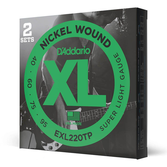Daddario XL Nickel EXL220TP Super Light / Long Scale Set, 40-95, 2 Pack