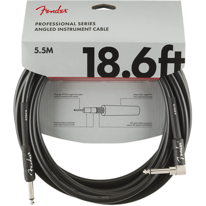 Fender Professional Series Instrument Cable, Straight/Angle, 18.6ft - Black Fender Professional Series Instrument Cable, Straight/Angle, 18.6ft - Black