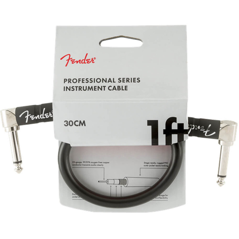 Fender Professional Series Patch Cable, Angled, 1ft - Black Fender Professional Series Patch Cable, Angled, 1ft - Black