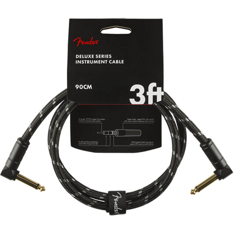Fender Deluxe Series Instrument Cable, Angled, 3ft - Black Tweed