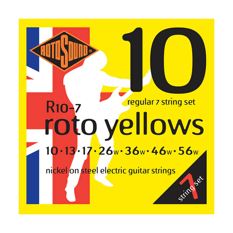 Rotosound R10-7 Roto Yellows, 7-String, Nickel, Regular, 10-56