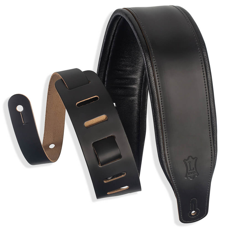 Levy's Classics Series Padded Leather 3" Bass Guitar Strap - Black Levy's Classics Series Padded Leather 3" Bass Guitar Strap - Black