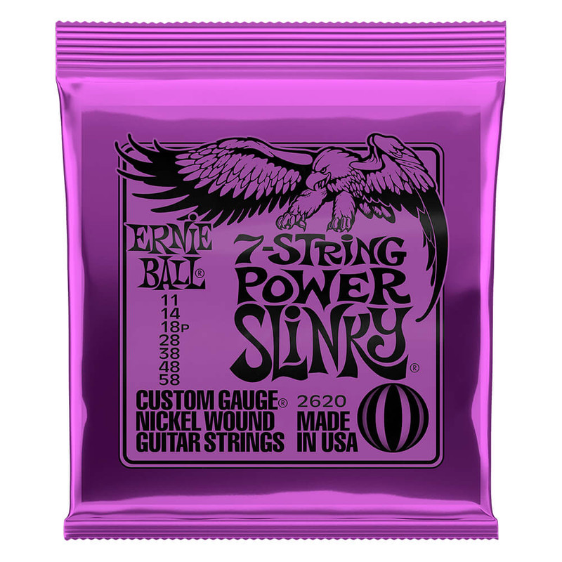 Ernie Ball Power Slinky 7-String Nickel Wound Guitar Strings, 11-58