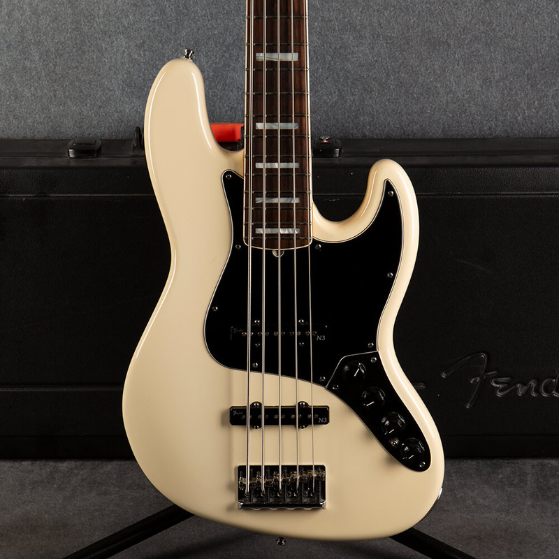 Fender American Deluxe Jazz Bass V - Olympic White - Hard Case - 2nd Hand